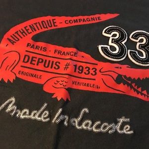 VINTAGE LACOSTE size L T-Shirt Big Logo Red